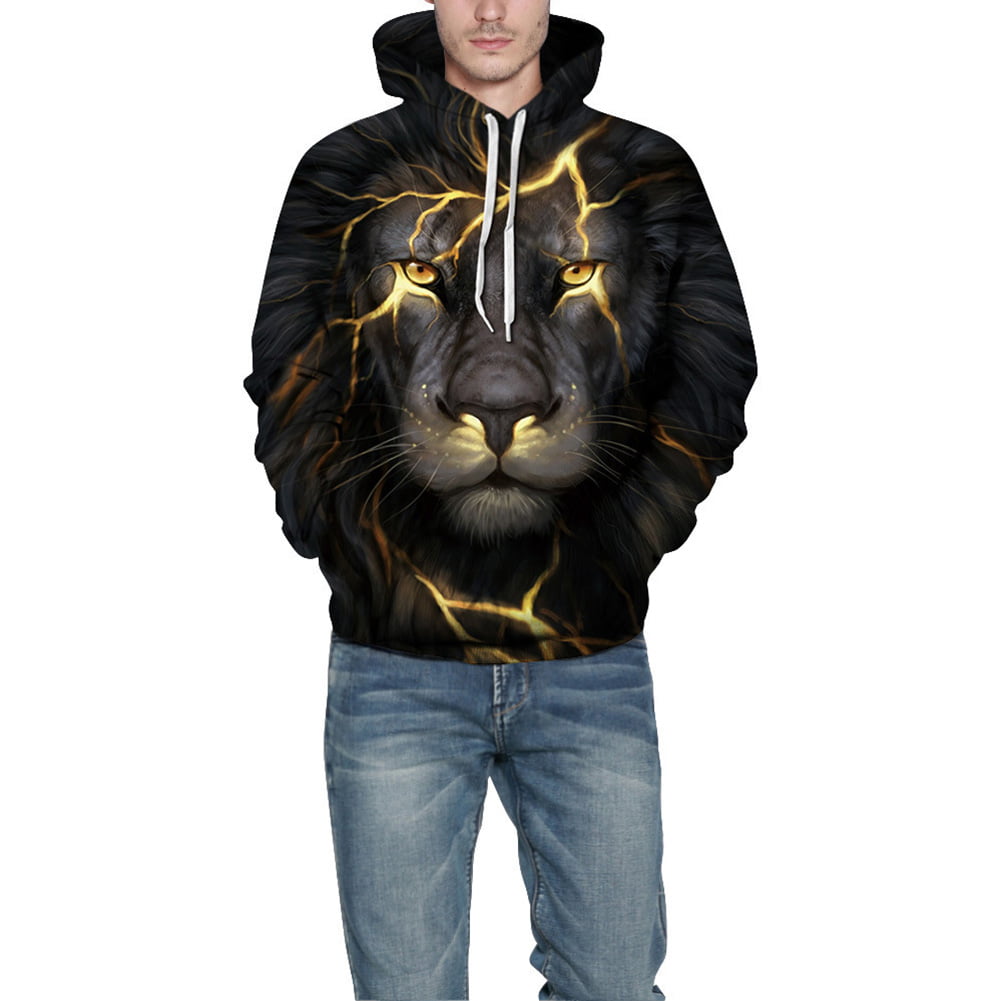 Unisex Hooded Sweatshirt 3D Wolf Lion Hoodie Casual Pullover Loose Jumper Tops 