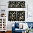 thumbnail image 5 of Spring Watercolor Flower Leaf on Black Curtain Tier and Valance Set 3 Piece, Ethnic Retro Floral Art 3-inch Rod Pocket Window Tier Curtains Valance for Kitchen Living Room, 5 of 9