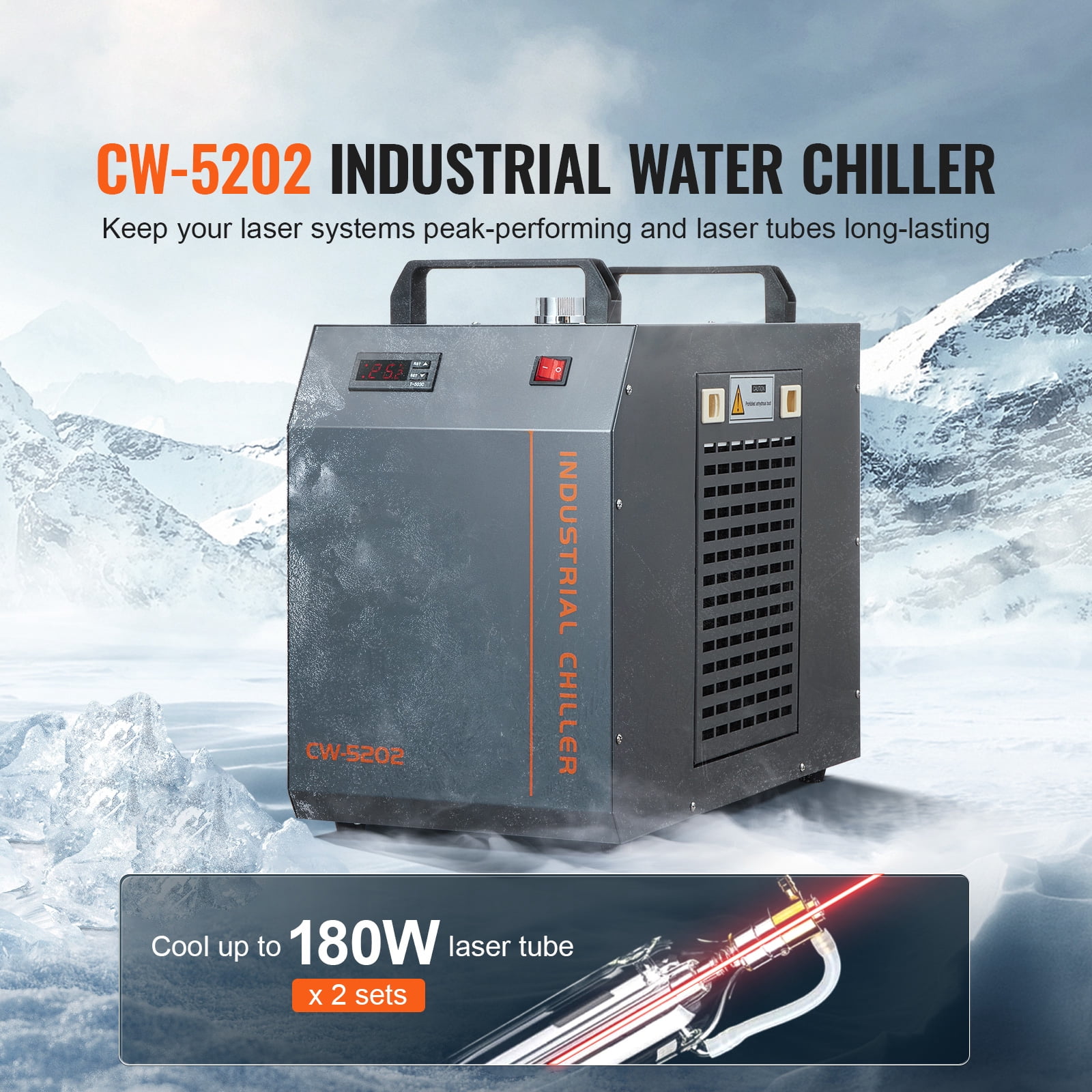 KFFKFF Commercial Water Chiller, CW-5202, Business Water Cooling System with Integrated Compressor, 7L Water Reservoir Capacity, Maximum Flow Rate of 18 L/min