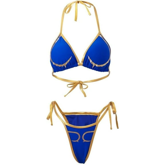 Women's Chun Li Swimsuit Blue Sexy Bikini Bathing Suit Swimwear