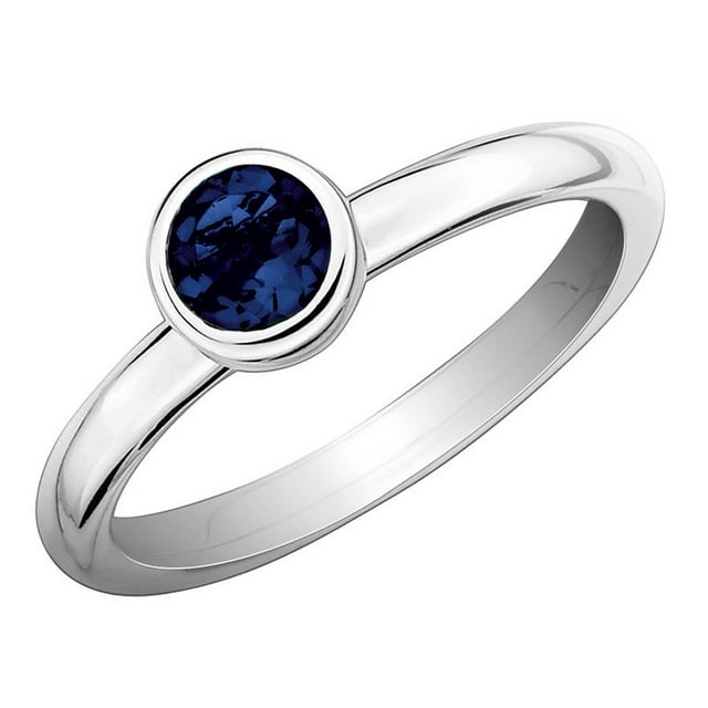 Bague en Saphir Bleu Créé en Laboratoire de 2/3 Carat (ctw) en Argent Sterling