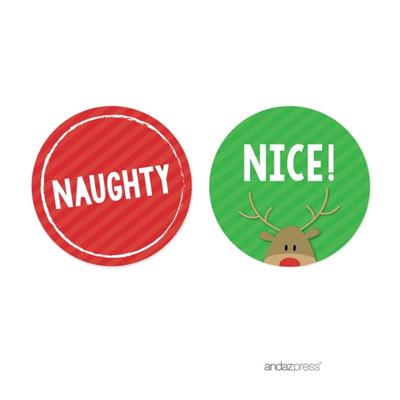 Koyal Wholesale Naughty or Nice Red, Green Christmas Round Circle Gift Stickers, 40-Pack
