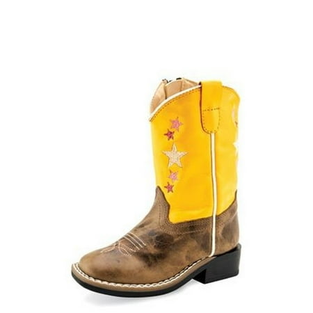

Old West Western Boots Girls TPR Cactus Brown Yellow BSI1962