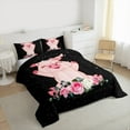 thumbnail image 3 of Manfei Kawaii Pig King Size Comforter Sets,Rustic Flower Floral Bedding Comforter Set,Pink Black Bedding Set For Kids Girl,Breathable Home Decor Reversible,3 Pieces, 3 of 8