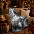 thumbnail image 3 of Two Wolves beneath Moonlit Forest Sky, Dramatic Wildlife Style for Wolf Lovers, Black and White Wolf Portrait and Birthday Gift, Cozy Flannel Blanket for Cabin and Bedroom, Home Decor, 3 of 9