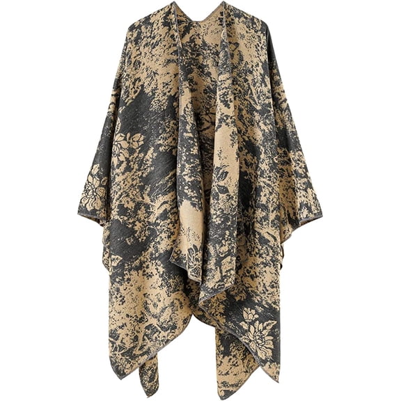 CoCopeaunts Women Warm Cardigan Poncho Cape Oversized Jacquard Blanket Scarf Cardigan Shawl and Wrap for Winter Fall
