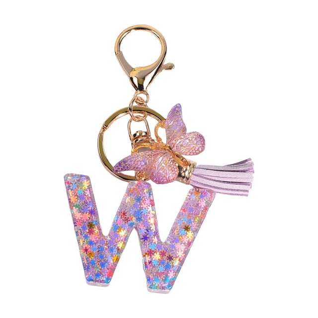 KLKCMS Resin Keychain Ornaments Girls English Alphabet Keyring Keychain W W
