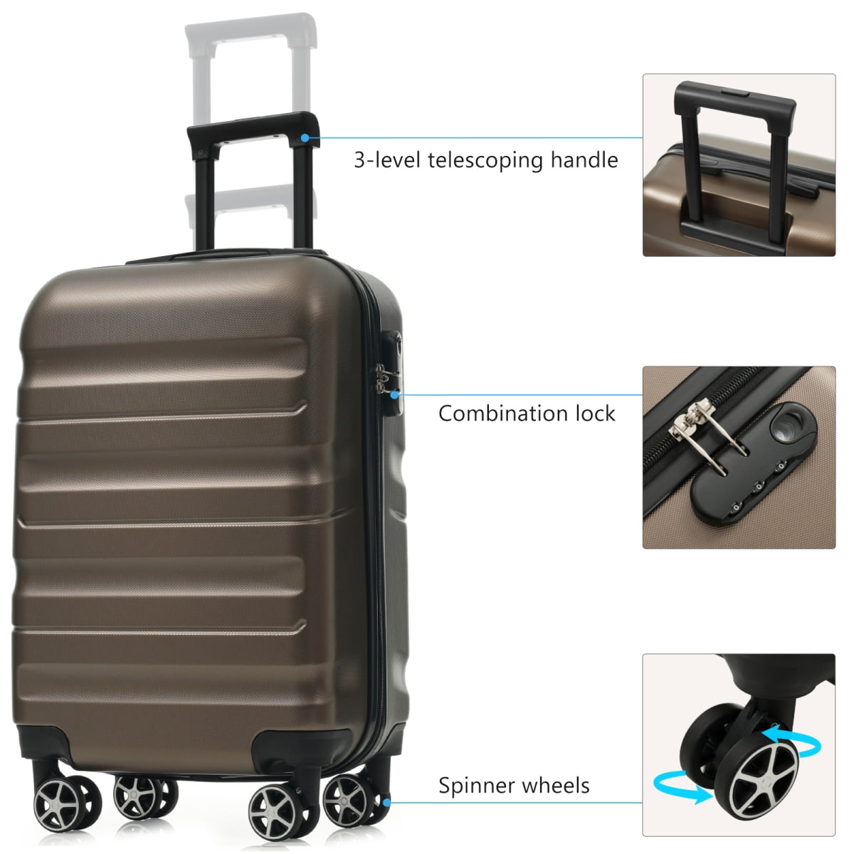 Hardshell ABS Carry-On Luggage with Spinner Wheels, Lightweight Travel Suitcase Set with Foldable Duffel Bag for Men & Women, 20Inch