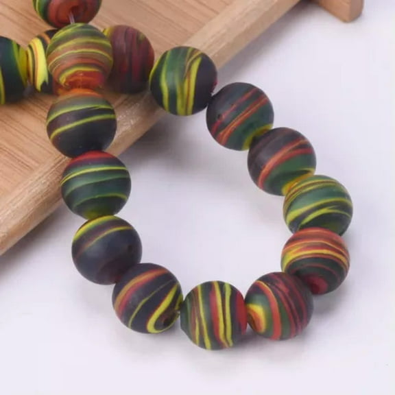 U8MO 10pcs 12mm Round Strips Matte Handmade Opaque Lampwork Glass Loose Beads-Black Red