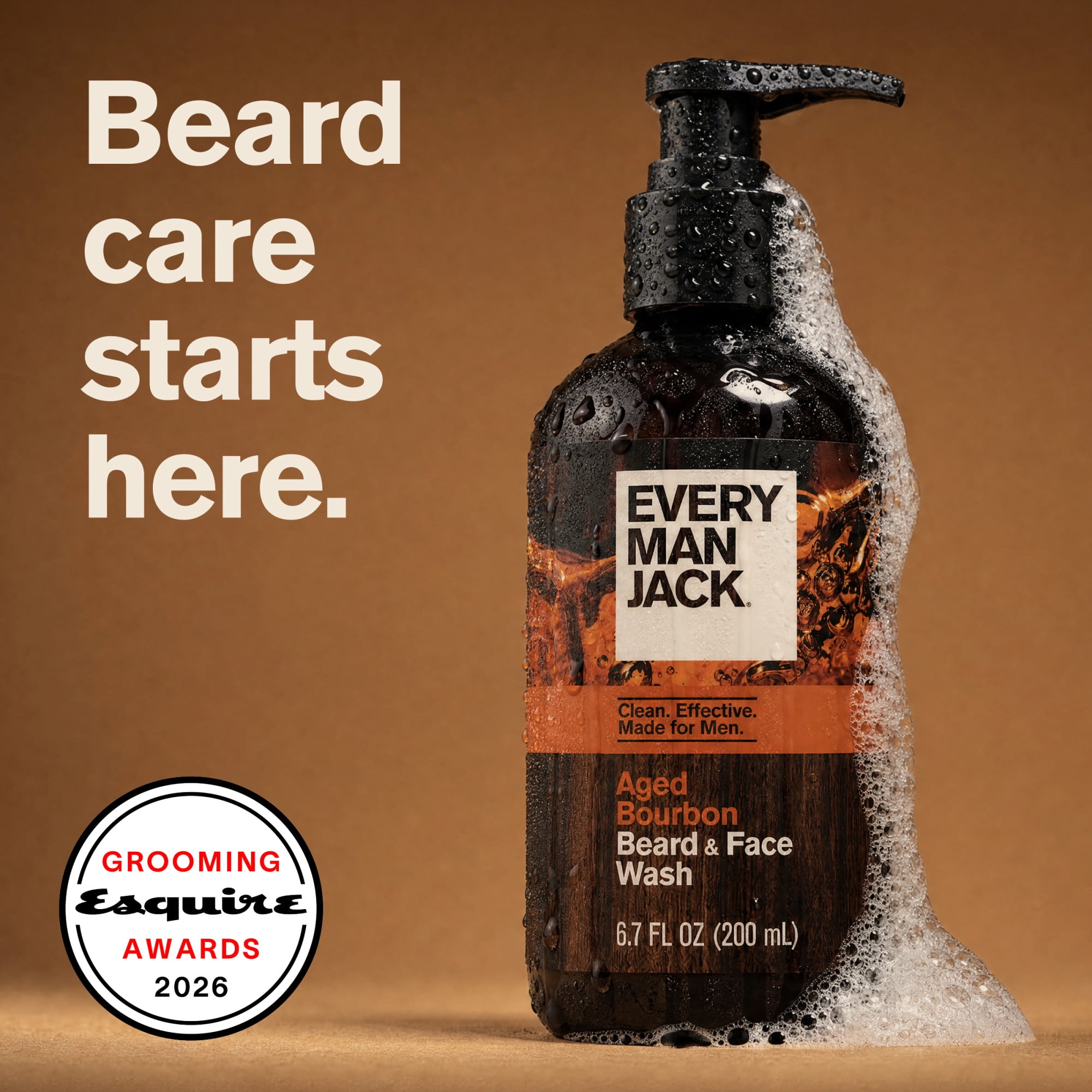 Every Man Jack Aged Bourbon Beard and Face Wash for Men, Naturally Derived, 6.7 fl oz