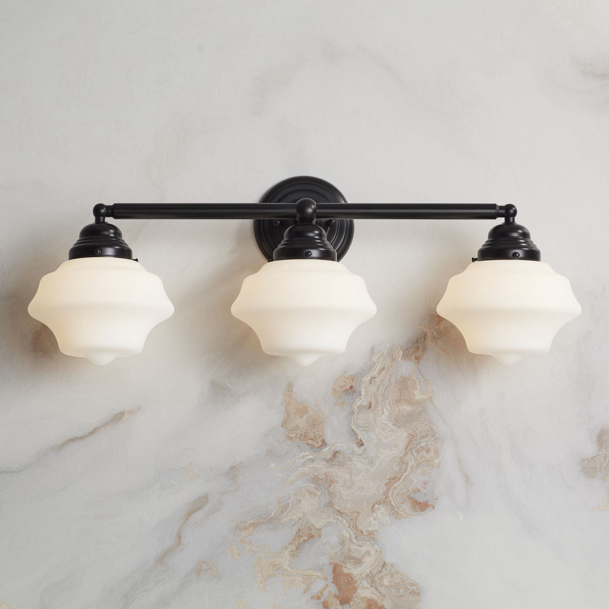 Possini Euro Design Astrid Modern Wall Light Black Metal Hardwire 27 1/4" 3-Light Fixture Opal White Glass Shade for Bedroom Bathroom Living Room
