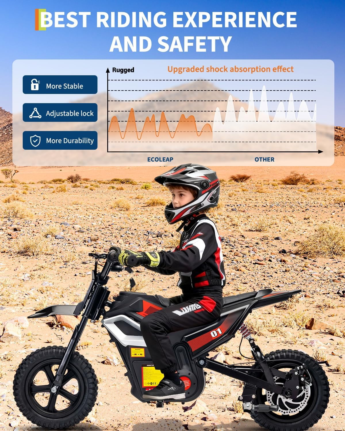Rugerasy 24V Electric Dirt Bike,Ride on Motorcycle with Rear Wheel Suspension,12 Miles Range,Twist Grip Throttle,Rubber Tire,Birthday & Xmas Gifts,Black