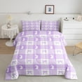 thumbnail image 2 of Cute Rabbit Comforter Set,Spring Easter Animal Princess Bowknot Bedding Set for Teens Young Room,Purple Geometric Plaids Kawaii Bow Patchwork Quilt Set 3 Pcs with 2 Pillowcases,Full, 2 of 6