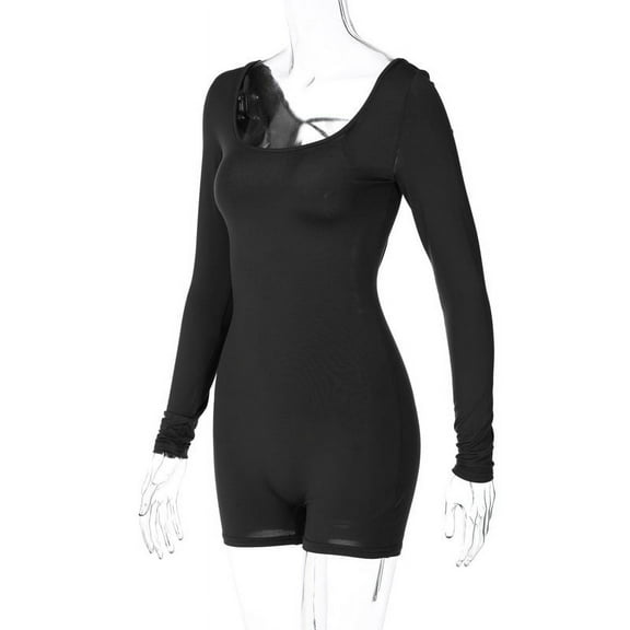 WBQ Women's Long Sleeve Jumpsuit, Backless, High Waist, Hip Lift, U Neck Jumpsuit S Black