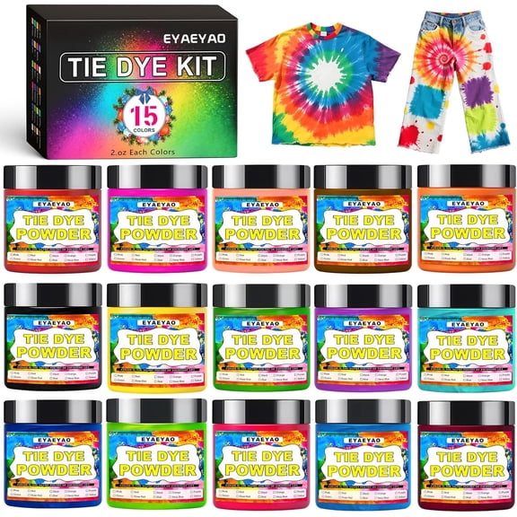 15-Color Tie Dye Powder (2oz Each) | Non-Toxic Permanent Fabric Dye for Clothes | Safe for Kids & DIY Crafts | Perfect for Parties, Group Activities & Homemade Gifts (15 Colors)