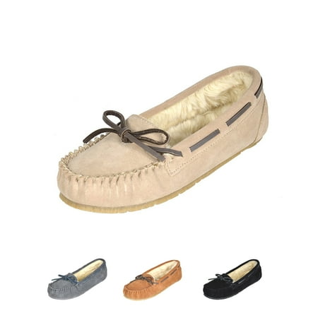 

Dream Pairs Women s Winter Suede Moccasins Faux Fur Slip Comfort Outdoor/Indoor House Slippers Shozie-01 Sand Size 11