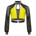 thumbnail image 2 of iixpin Kids Girls Shiny Yoga Sports Workout Modern Ballet Crop Top Rhinestones Jazz Dance Tank Cami Vest Yellow 14, 2 of 6