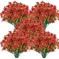 thumbnail image 3 of Artificial Flowers for Outdoors Plants Fake Plants Uv Resistant Faux Plastic Daffodils Flower Greenery Boxwood for Spring Planters Outdoor Front Porch Garden Porch Patio Decoration (Red), 3 of 5