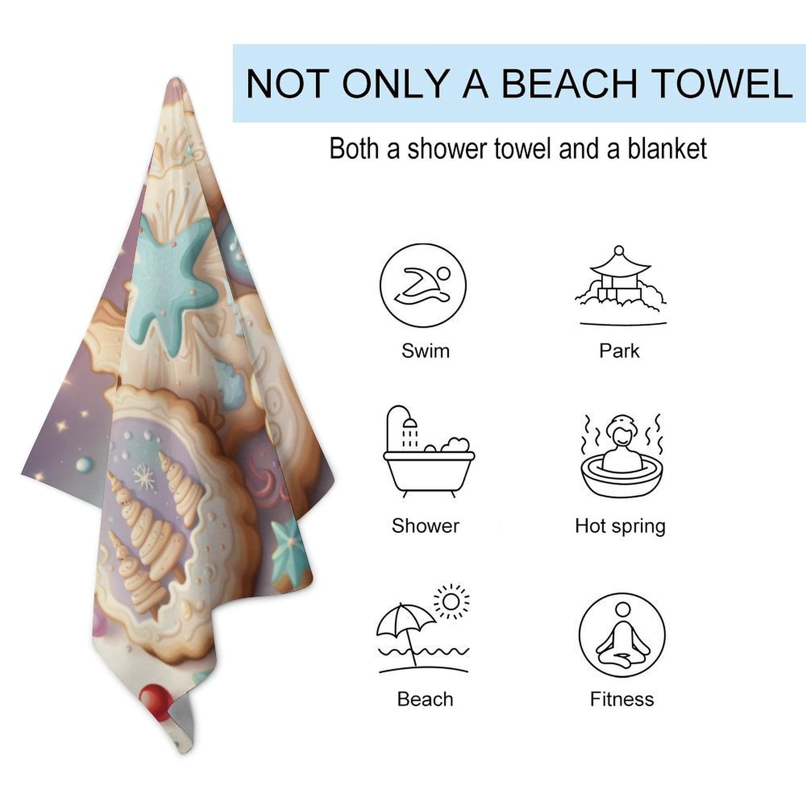 Snowman Christmas Tree Elk Beach Towel – with A Unique Design, Extra Large,XL (32”x 63”) for Kids & Adults