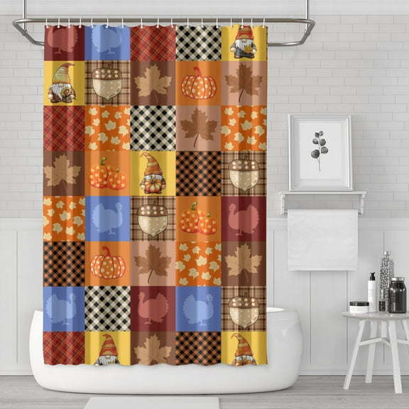 Fall Harvest Thanksgiving Pumpkin Shower Curtain,Autumn Leaves with Pumpkins Farmhouse Bath Curtain,Maple Leaves Bathroom Accessories Botanical for Bathroom Curtain Liner Set with Hooks,72X72in
