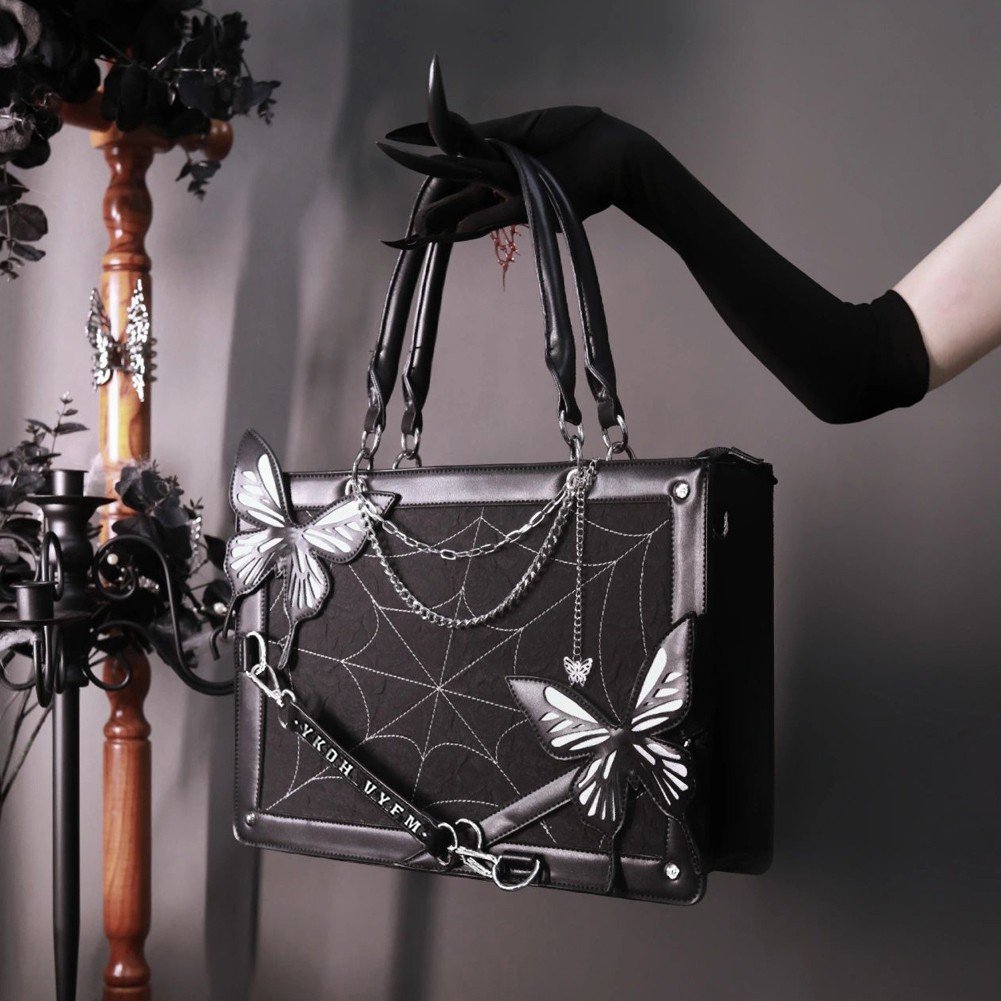 Jiibva Labyrinth Butterfly Spider Web Letter Chain Handbags DIY Transparent Ita Bag Lolita Gothic Tote Vintage Fashion Shoulder Bag