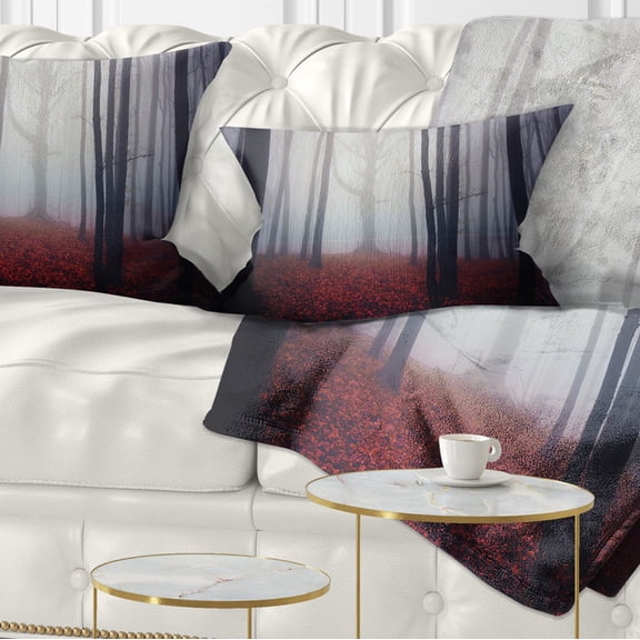 Designart Dark Spooky Misty Forest - Landscape Photo Throw Pillow - 12x20