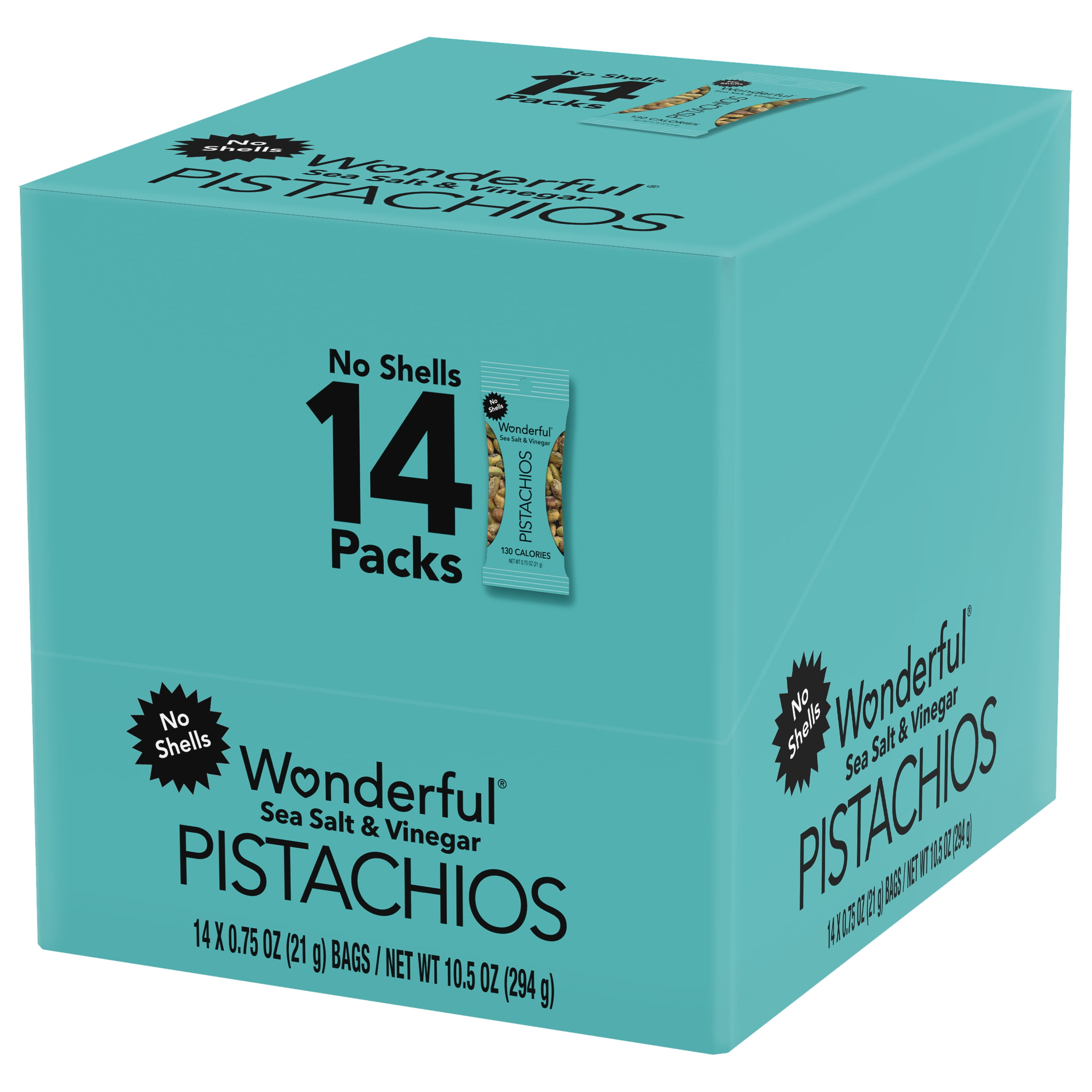 Wonderful Pistachios No Shells, Sea Salt & Vinegar Nuts, 0.75 Ounce Bags (Pack of 14)