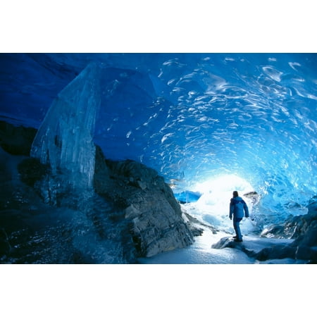 Alaska Juneau Mendenhall Glacier Hiking Exploring Ice Cave Interior View Stretched Canvas - John Hyde  Design Pics (19 x