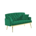 thumbnail image 6 of Retro Style Velvet Fabric Loveseat Sofa,  2-Seat Upholstered Sofa Couch with Square Armrest, Gold Metal Legs, 2 Pillows, Lovely Couch for Living Room, Bed Room, Study, Green, 6 of 8