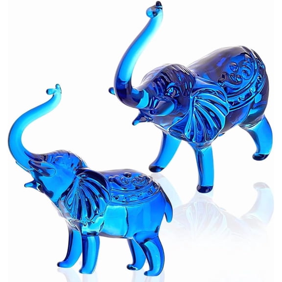 2 pcs Crystal Elephant Figurine Glass Elephant Animal Figurines Ornaments Collectible Figurines Tabletop Decoration Elephant Sculpture for Home Office Blue