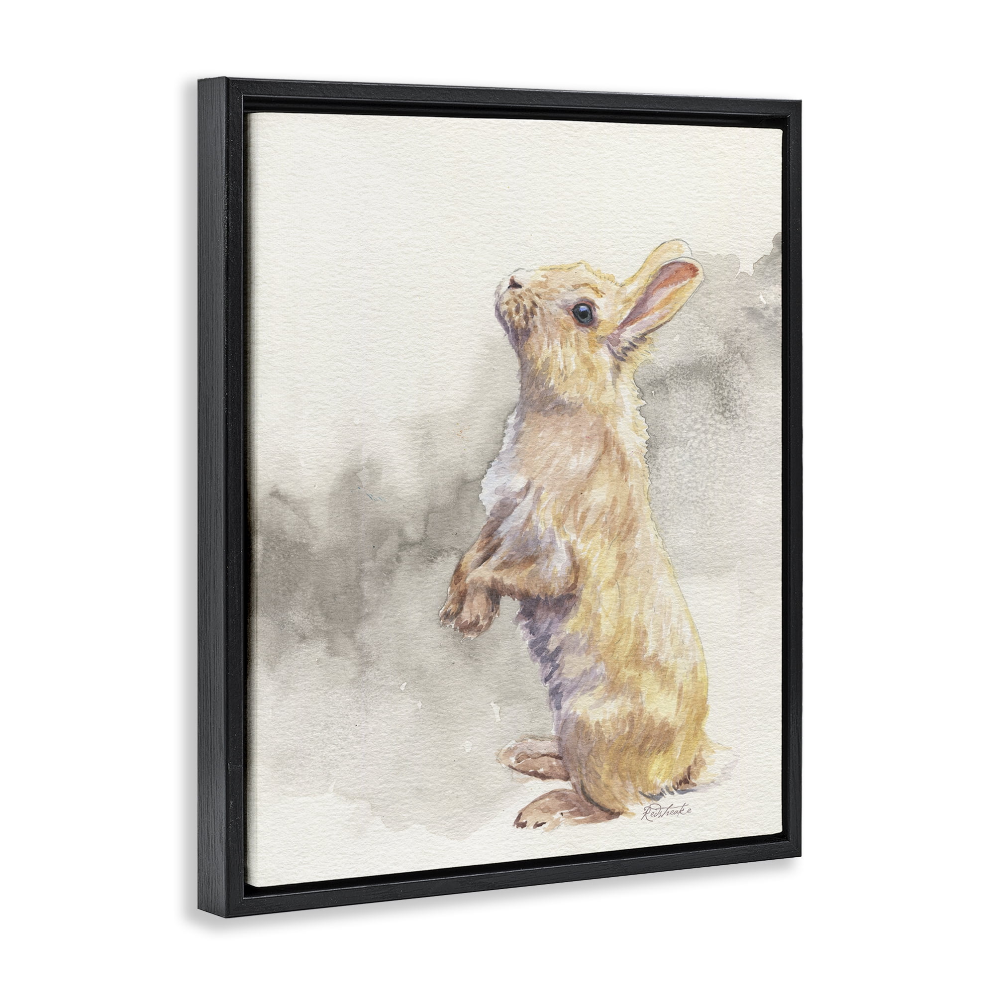 Stupell Industries Standing Bunny Watercolor Animals Painting Black Floater Framed Canvas Art Print Wall Art, 17 x 21