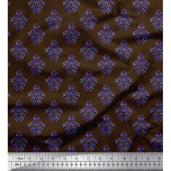 Soimoi Brown Cotton Voile Fabric Damask Block Print Fabric by Yard 56 Inch Wide