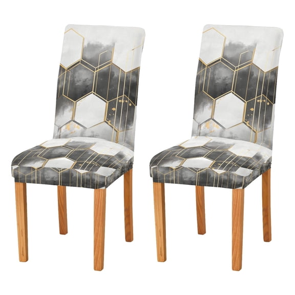 Yayeee 2 Pack Dining Chair Covers Stretch Parson Chairs Slipcovers Seat Protector, Gray Hexagons