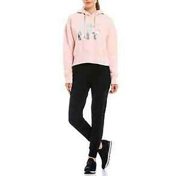 DKNY Sport Stacked Metallic Logo Cropped Hoodie - Medium -ROSEWATER . New with box/tags
