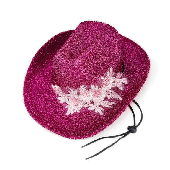 Mens Straw Cowboy Hat Hot Pink Cowgirl Hat Rhinestone Wide Brim Cow Girl Hat Men's Women's Fashion Hats, One Size