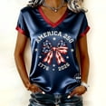 thumbnail image 2 of Womens 250th Anniversary Usa Shirt Patriotic V Neck Glitter Butterfly Rose Print 250 anniversary usa flag shirts Blue 3XL, 2 of 4