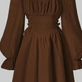 thumbnail image 5 of BRGZLK Girl Flowy Long Sleeve Dresses Spring Autumn Solid Color French High End Sense Square Neck Waist Tucking Medium Long Dress Brown 7-8 Years, 5 of 5