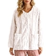 thumbnail image 6 of SZJXBUY Button Front Bed Jackets Women Winter Plush Fleece Pajama Tops Thermal Long Sleeve Button Down Sleepwear Fuzzy Coat with Pockets Beige,L, 6 of 9