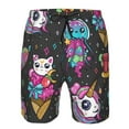 thumbnail image 4 of Kll Rainbow Unicorn And Cat Icecream Men'S Casual Summer Beach Shorts Hawaiian Shorts With Pockets-Small, 4 of 9