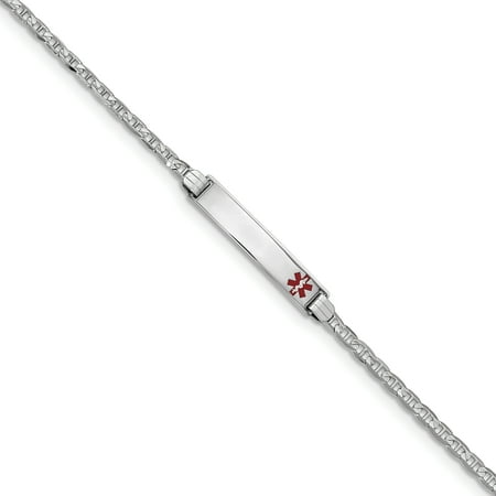 White Gold Medical Jewelry Bracelet - 14K White Gold Medical Red Enamel Anchor Link ID Bracelet