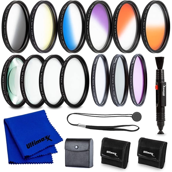 46MM Complete Lens Filter Accessory Kit for Lenses with 46MM Filter Size: 6PC Gradual Color Filter Set   UV CPL FLD Filter Set   Macro Close Up Set ( 1  2  4  10)