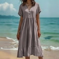 thumbnail image 6 of Warop Women's Short Sleeve Drop Waist Maxi Dress Button V Neck Pleated Loose Flowy Long Dress for Graduation Dress, 6 of 8