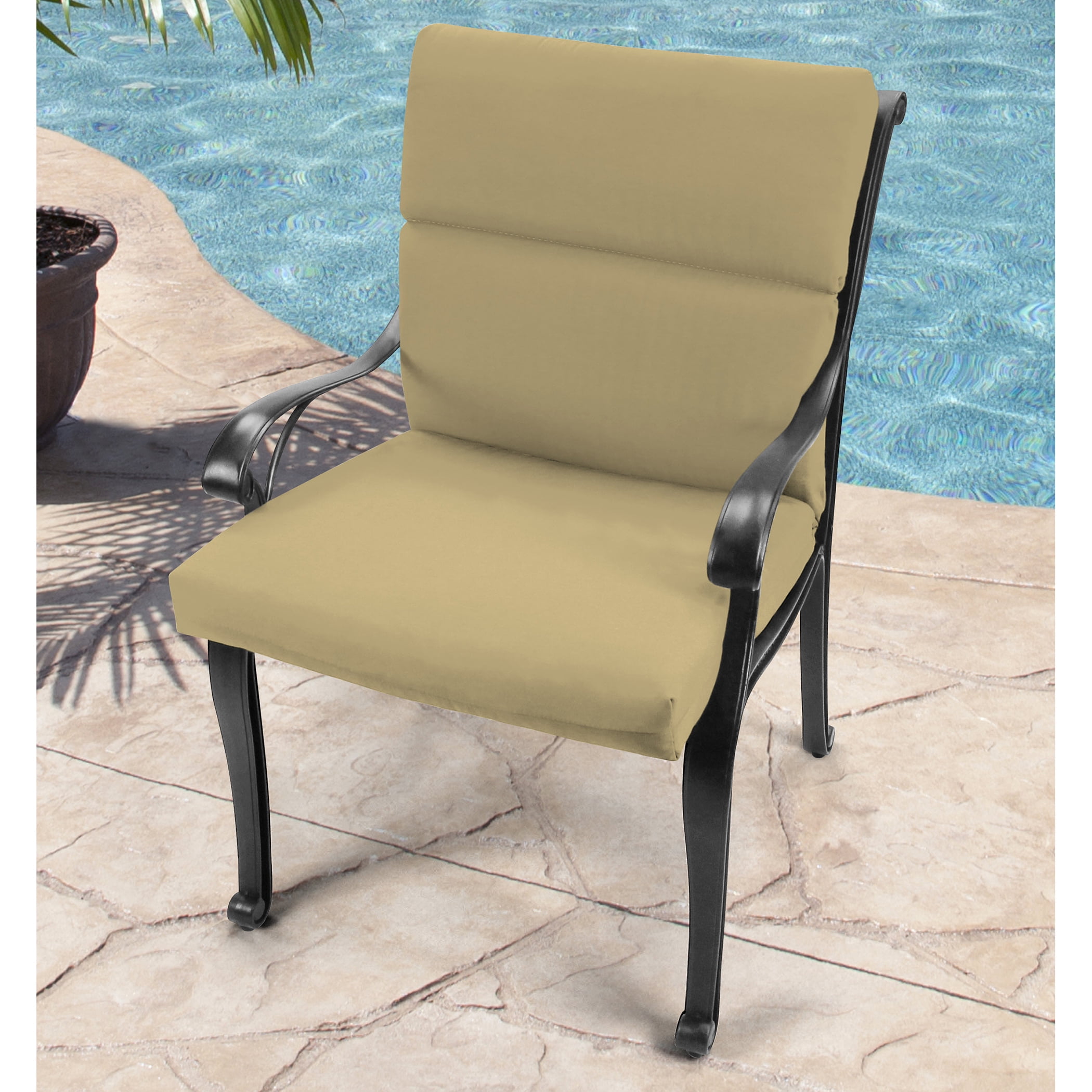 Jordan Manufacturing Sunbrella 44" x 22" Canvas Heather Beige Solid Rectangular Outdoor Chair Cushion with Ties and Hanger Loop