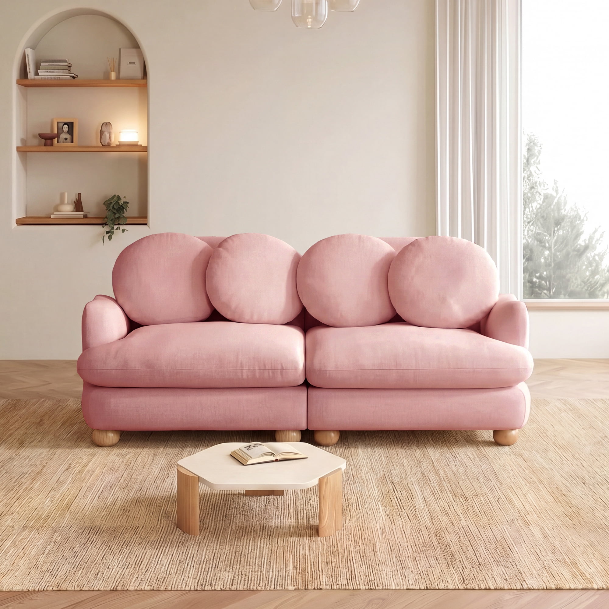 68" 2 Seater Comfy Chenille Modular Sectional Sofa Couch with 4 Throw Pillows