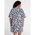thumbnail image 3 of Terra & Sky Women's Plus Tie Front Mini Swing Dress with Short Puff Sleeves, Sizes 0X-4X, 3 of 5