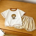 thumbnail image 4 of SGFCWSX Boys 2 Piece Outfits Summer Print Short Sleeve T Shirt Striped Elastic Waist Shorts Casual Set for Kids Khaki Size 8, 4 of 7