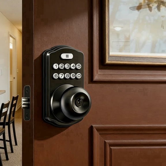 Veise Keypad Door Knob Lock, Keyless Entry Digital Lock with Handle, Electronic Knob for Front Door & Bedroom, Easy Installation, Auto-Locking, Passage Mode, Matte Black