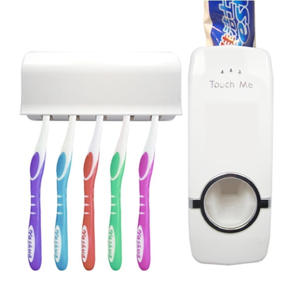 Automatic Dispenser For Toothpaste And Toothbrush Holder Set Bathroom 