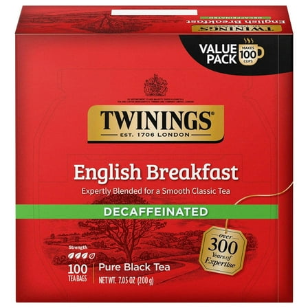 Decaffeinated English Breakfast Black Tea Individually Wrapped Bags, 100 Count (Pack Of 1), Smooth, Flavourful Black Tea, Enjoy Hot Or Iced | Packaging May Vary