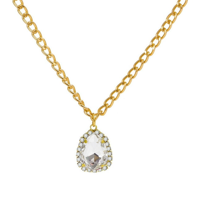 Retro Micro-set Zircon Water Drop Pendant Necklace Light Luxury Rhinestone Collarbone Chain Necklace Women